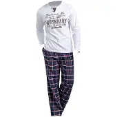 H.I.S. Pitkä pyjama marine / valkoinen