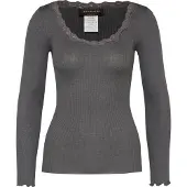 Rosemunde Rwbabette Silk Ls U-Neck Lace T-Shirt - Grey - M