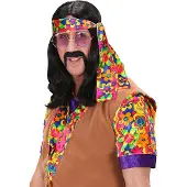 Finidi Pitkä musta hippiperuukki aikuisille
