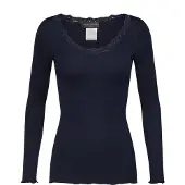 Rosemunde Rwbabette Silk Ls U-Neck Lace T-Shirt - Navy - S