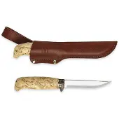 Marttiini Lynx 134 134012, Polished X46Cr13, Bronze Guard, Curly Birch outdoor knife
