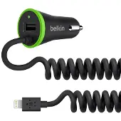 Belkin 3.4A Car charger with USB port + coiled Lightning connector