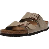 Birkenstock for woman. 951303 Leather Arizona Sandals Soft Footbed (Narrow Fit) taupe (39), Flat, None, Casual
