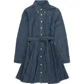 Ralph Lauren Belted Cotton Denim Shirtdress - Blue - 142-147