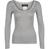 Rosemunde Rwbabette Silk Ls U-Neck Lace T-Shirt - Grey - M