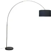 QAZQA Teräksinen kaarilamppu kangasvarjostimella musta 50 cm - XXL