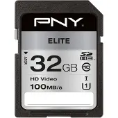 PNY Elite, 32 GB, SDHC, Luokka 10, UHS-I, Class 1 (U1), Musta (P-SD32GU1100EL-GE)