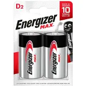 Energizer MAX – D, Kertakäyttöinen akku, D, Alkali, 1,5 V, 2 kpl, Musta, Harmaa (E302306808)