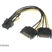 Akasa – SATA to 6+2-pin PCIe-adapter, 0.15m, black/yellow (AK-CBPW19-15)