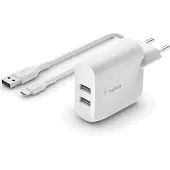 Belkin BoostCharge Dual USB-A 24W - Virtalähde, Valkoinen