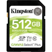 Kingston 512GB SDXC muistikortti Canvas Select Plus Gen2 V30 U3