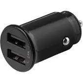 Deltaco – Kompakti USB-autolaturi, 12V/24V, 2x USB-A, 2,4A, 12W, musta (USB-CAR124)