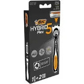 BIC Hybrid 5 Flex -täytettävä miesten partaveitsisarjan kahva ja Nano-Tech Titanium 5-teräiset täyttöpakkaukset - 1+2 laatikko