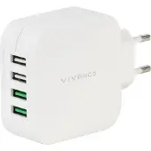 Vivanco Nopea 4xUSB Kotilaturi 4.8A 2.4/1A Valk.