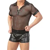 Svenjoyment Underwear miesten musta verkko- ja wet-look-paitapolo 2XL