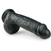 EasyToys - dildot tapadekupilla ja kiveksillä - musta 22,5cm