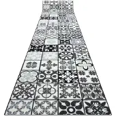 Rugsx Alfombra de pasillo con refuerzo de goma AZULEJO LABOR DE RETAZOS, AZULEJOS DE LISBOA gris / negro 80x260 cm