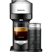 Nespresso Vertuo Next Deluxe Value Pack, kapselikone ja maidonvaahdotin, pure chrome