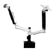 Silverstone ?24" x2 Two Arm Mount Bracket, -pöytäteline kahdelle näytölle, hopea