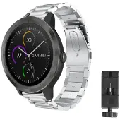 CaseOnline Rannekoru ruostumatonta terästä Garmin VivoActive 3 - hopea
