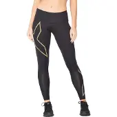 2XU Women's Light Speed Mid-Rise Compression Tights Black/Gold Urheiluhousut BLACK/GOLD REFLECTIVE XS