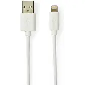 Nedis Lightning Kaapeli USB 2.0 Apple Lightning 8-Pin USB-A Uros 480 Mbps Kullattu 2.00 m Pyöreä PVC Harmaa / Valkoinen Laatikko