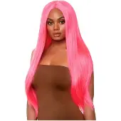 Vuxen Long Straight Center Part Wig Neon Pink