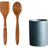 Aida Raw Northern Green - Redskabskrukke M/Palet + Grydeske I Teak 1 Stk H15Xd10 Cm Gaveæske - Blue - ONE SIZE