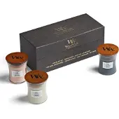 Woodwick Evening Onyx & Solar Ylang & Coastal Sunset lahjasetti sisältää puusydämen (gift box) 1 kpl