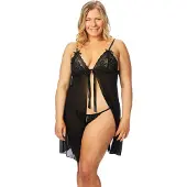 Nortie Gro Plus Size Musta Pitsinen Babydoll-setti - Black - Plus size