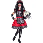 Finidi Punamusta Dia de los muertos- naamiaisasu lapselle - 11-13 vuotta (158 cm)