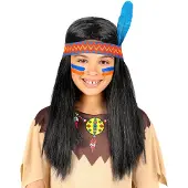 Finidi Native American Peruukki Otsanauhalla ja Sulalla Lasten - One size