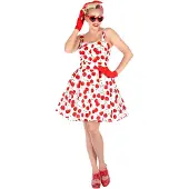Finidi 50-luvun mekko, kirsikat, valkoinen - Rockabilly -asut