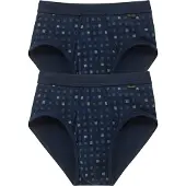 Schiesser Sports Briefs With Fly, 2-Pack, Light Blue Chequered - Essentials - Navy - XXXL