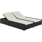 vidaXL dobbelt liggestol polyrattan sort