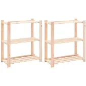vidaXL 3-kerroksiset varastohyllyt 2 kpl 80x38x90 cm täysi mänty 150kg