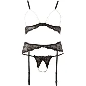 Abierta Fina Helmikoristeltu Alusasusetti - Black - XL