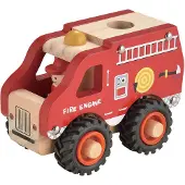 Magni Toys Wooden Fire Engine With Rubber Wheels - Red - ONE SIZE