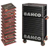 Bahco 1477K9 Premium -työkaluvaunu, musta, 9 laatikkoa + 1487K4 yläkaappi, musta, 4 laatikkoa, 556 työkalua