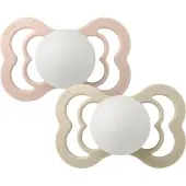 BIBS Pacifier Supreme 2 PACK Silicone Size 1 Blush GLOW/Vanilla G