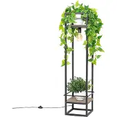 QAZQA Teollinen lattiavalaisin musta puulla - Cage Rack