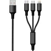 2GO 797153, 1,5 m, USB B, USB C/Micro-USB B/Lightning, Musta