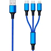 2GO 797151, 1,5 m, USB B, USB C/Micro-USB B/Lightning, Musta, Sininen