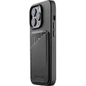 Mujjo Full Leather Wallet Case, iPhone 14 Pro -lompakkokotelo, Musta