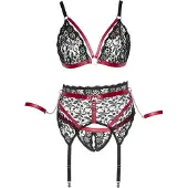 Cotelli collection Bondage Lace Crotchless Bondage Set with Chains - Musta & Punainen