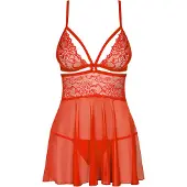 Obsessive Mesh Red Babydoll Setti - Punainen - 2XL