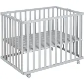 Roba Wooden Foldable Playpen - White - 74X100CM