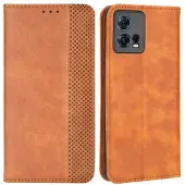 SKALO Motorola Edge 30 Fusion 5G Kohokuvioitu Premium lompakkokotelo - Ruskea
