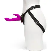 Happy Rabbit Strap-On - pupumallinen, klitoriskiihotinosalla varustettu strap-on-vibraattori (liila)