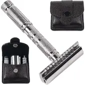 Parker A1-R 4 piece travel safety razor & leather pouch